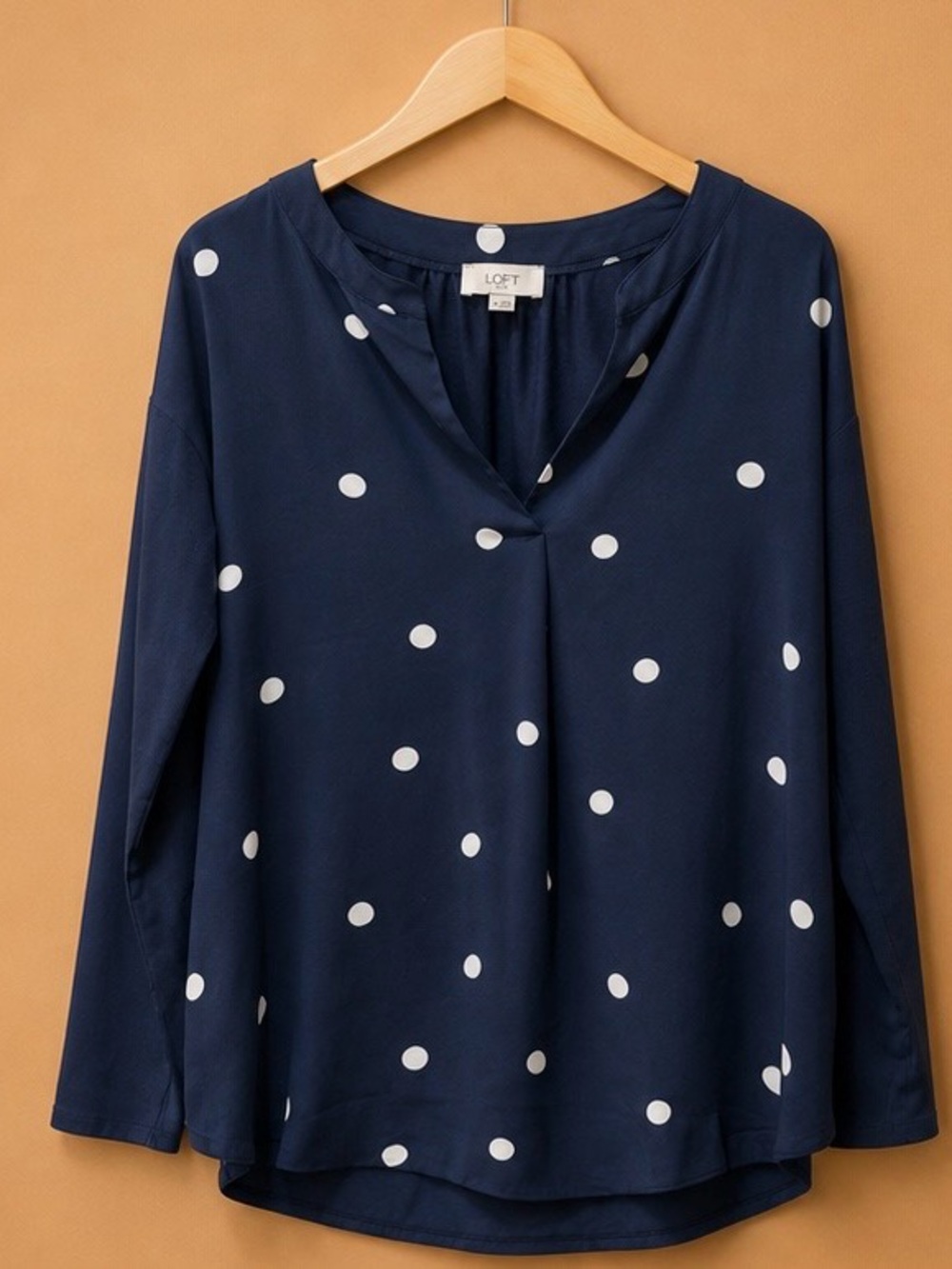 LOFT Navy Polka Dot V-Neck Blouse
